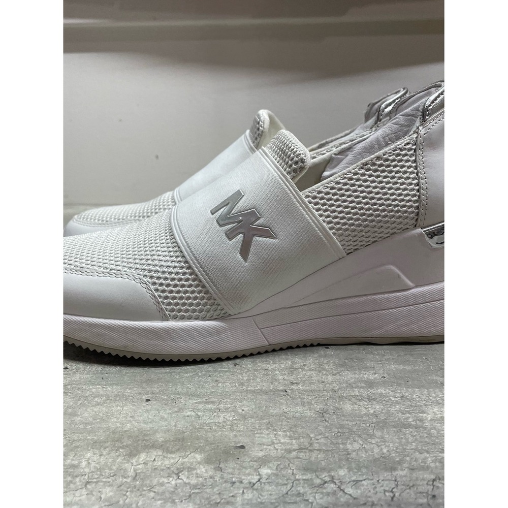 Michael Kors Felix Slip On Sneakers Womens 7 White Silver Mesh Logo Excellent - Picture 14 of 16